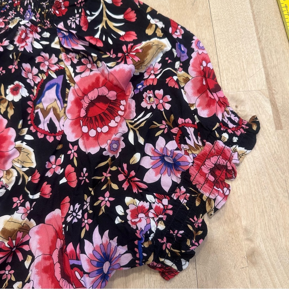 Cynthia Rowley Womens 2X Stretch Black Floral Tunic V-Neck 3/4 Sleeve Blouse Top - Picture 9 of 12